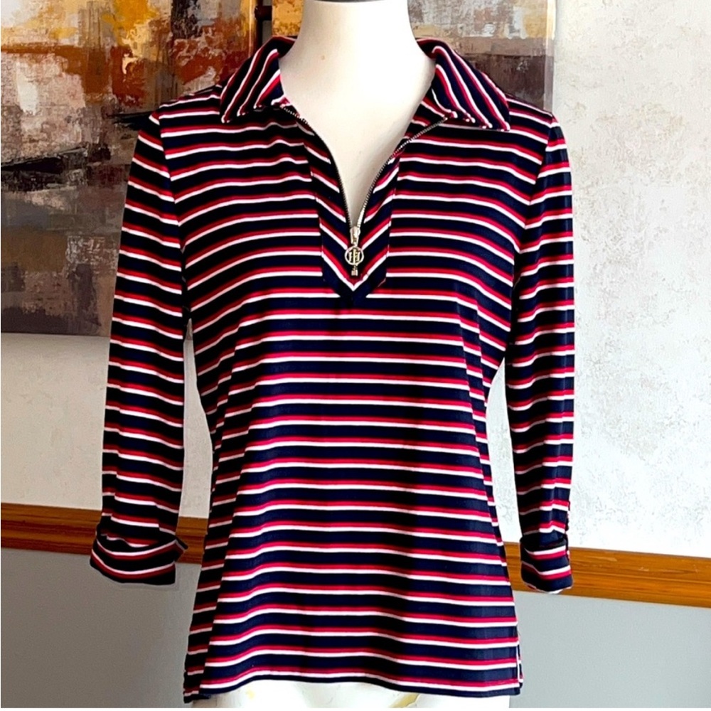 Tommy. Hilfiger Striped Polo Collar Top
